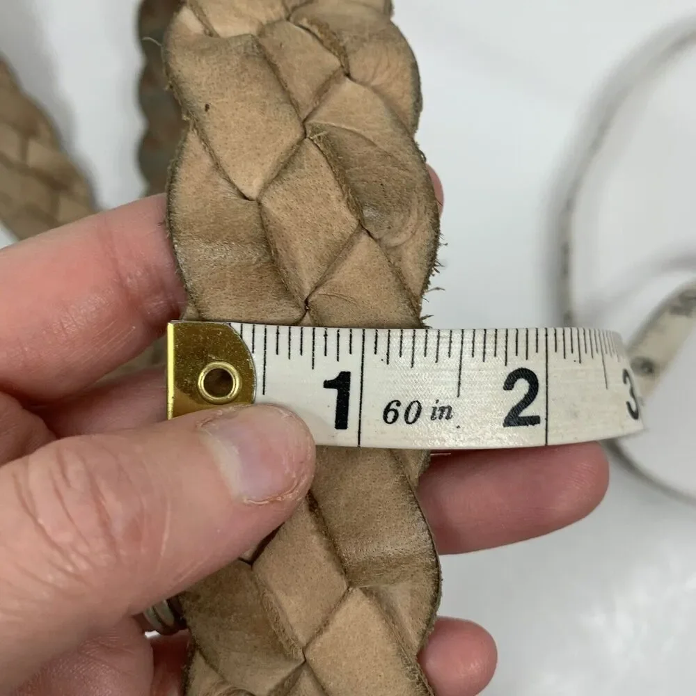 Unbranded Sz SM Belt Brown Genuine Leather Braided Adjustable Silver Tone Buckle